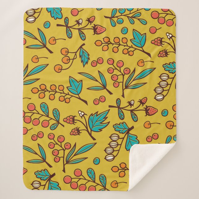 Berries on branches, seamless nature pattern. sherpa blanket (Front)