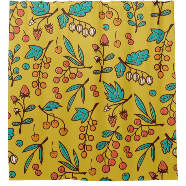 Berries on branches, seamless nature pattern. shower curtain (Front)