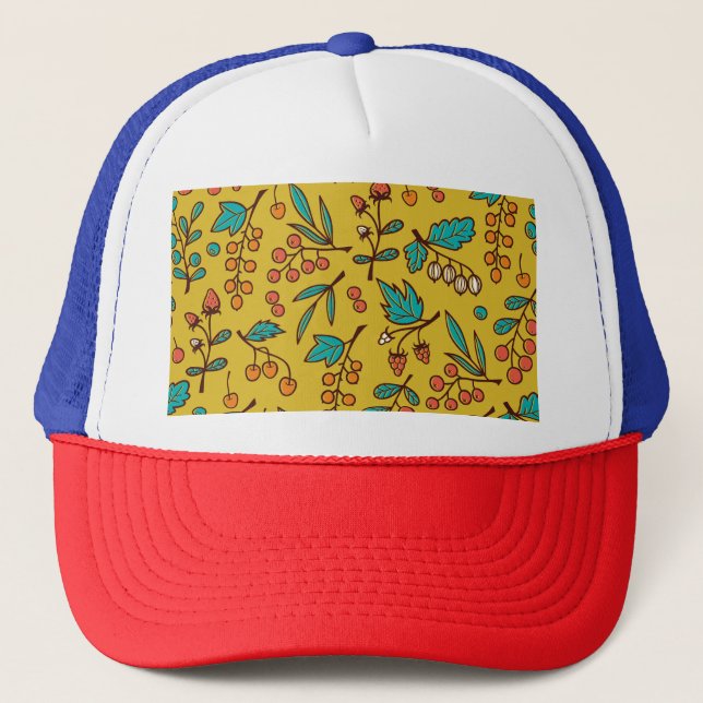 Berries on branches, seamless nature pattern. trucker hat (Front)
