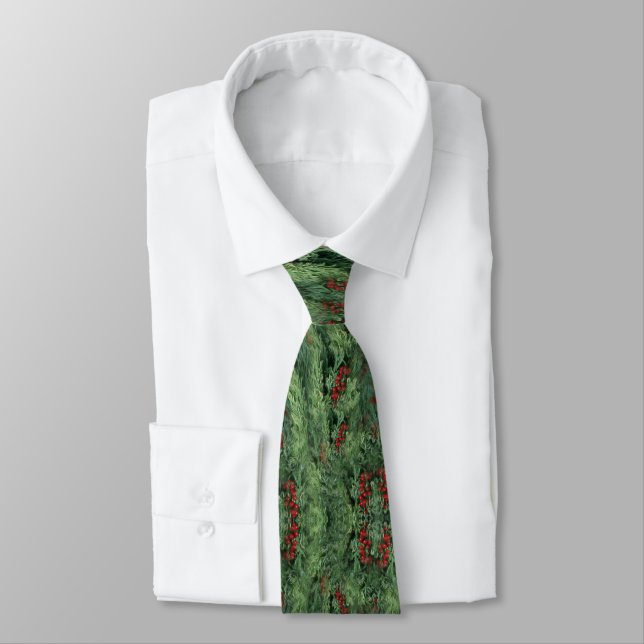 Berries on Christmas Tree Neck Tie (Tied)