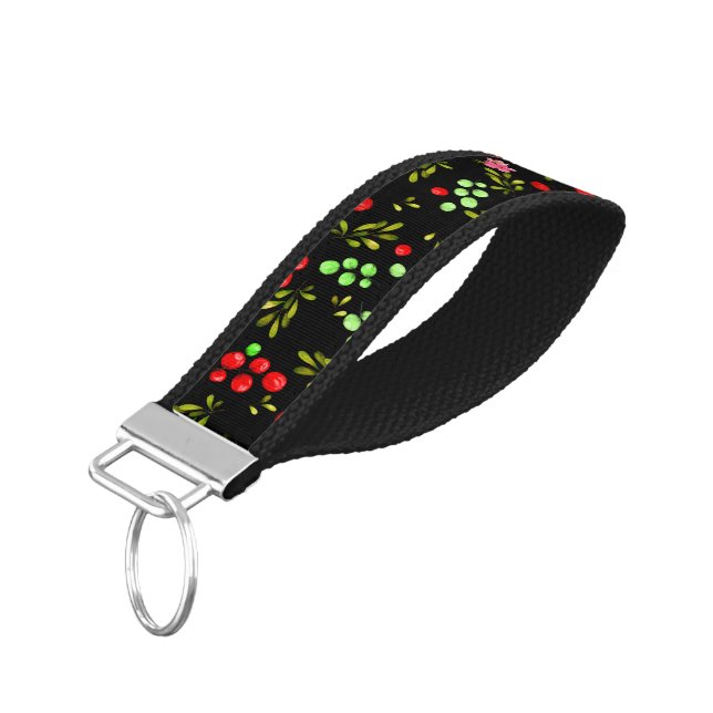 Berries Pattern Wrist Keychain (Angled Down)
