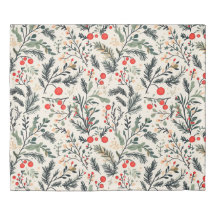 Berries Pine Branches Light Christmas Pattern