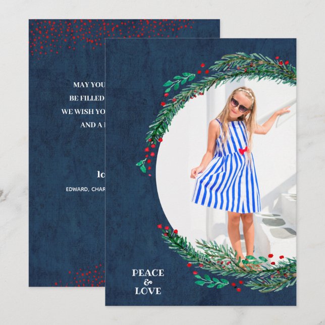 Berries Pine Wreath Christmas Photo Holiday Card (Front/Back)