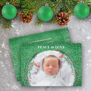 Berries Pine Wreath Christmas Photo Holiday Card