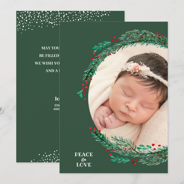 Berries Pine Wreath Christmas Photo Holiday Card (Front/Back)