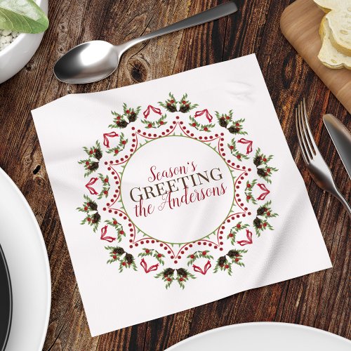 Berries Pinecone Holiday Mandala Christmas Custom Napkins