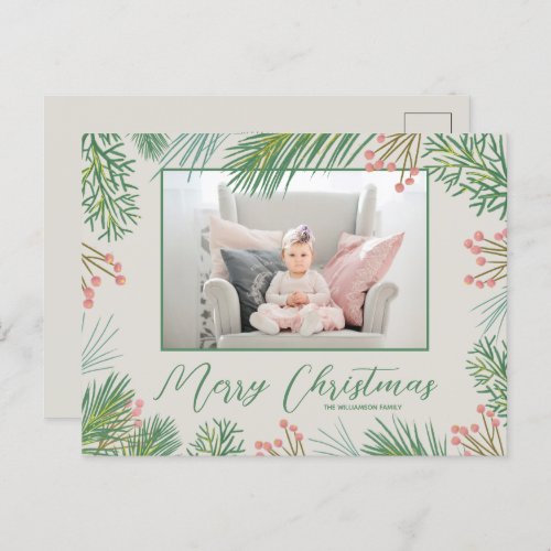 Berries Pines Christmas Photo Holiday Postcards