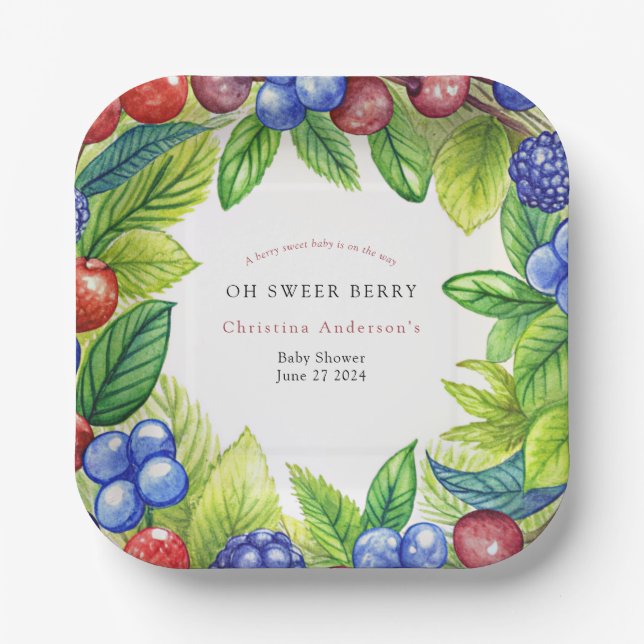 Berries Strawberry Berry Sweet Baby Shower Paper Plates (Front)