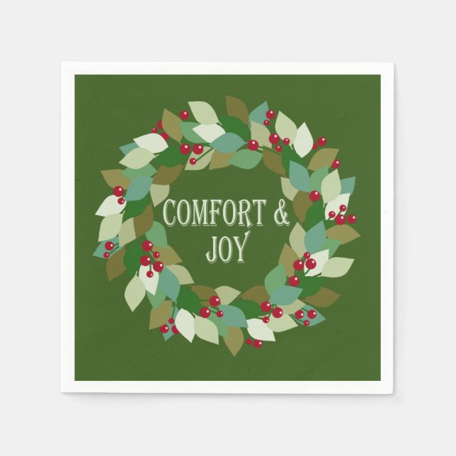 Berries Wreath Holiday Comfort & Joy Napkins (Front)