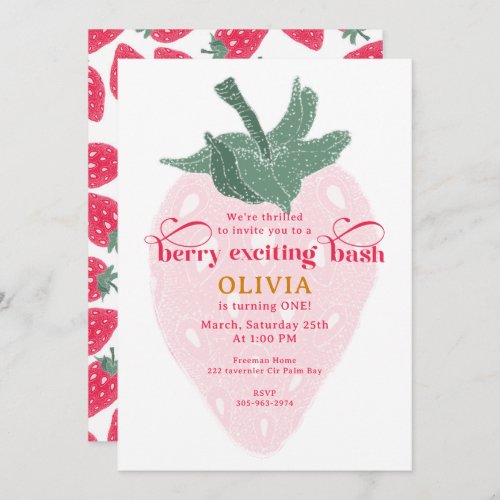 Berry 1st Birthday Bash Strawberry Theme Party Inv Invitation