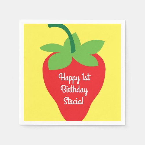 Berry 1st Birthday Cute Strawberry Colorful Mod Napkins