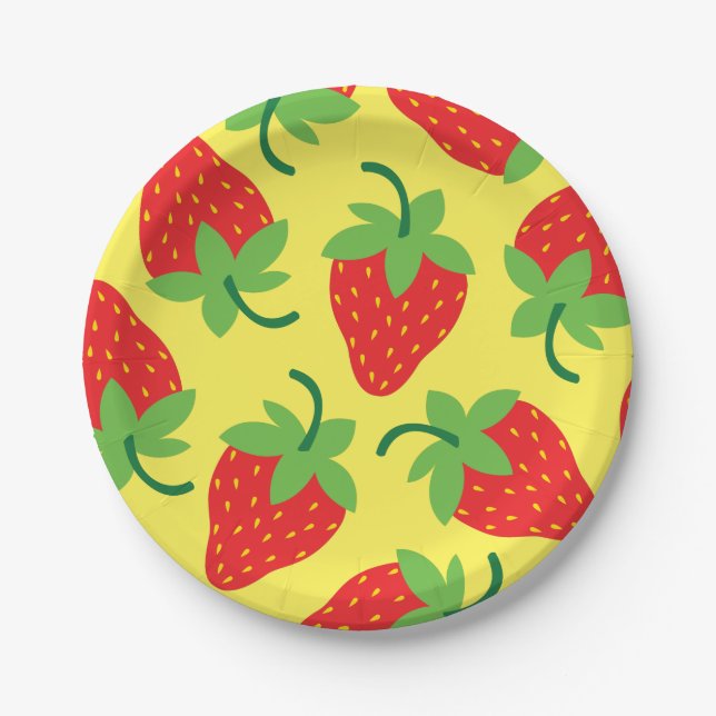 Berry 1st Birthday Cute Strawberry Colorful Mod Paper Plates (Front)
