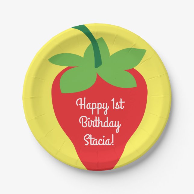 Berry 1st Birthday Cute Strawberry Colorful Mod Paper Plates (Front)