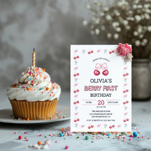 Berry 1st Birthday Girl Cherry Party Invitation