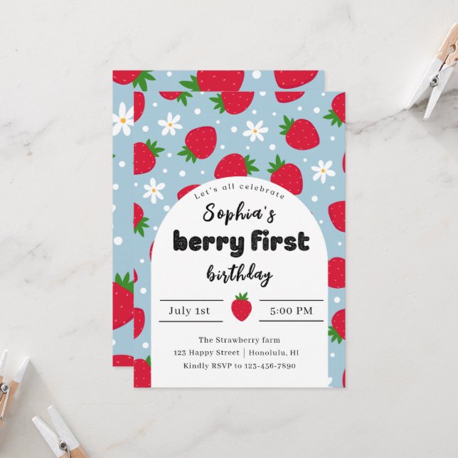 Berry 1st birthday invitation (Front/Back In Situ)