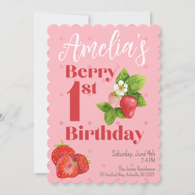 Berry 1st Birthday Invitation (Front)