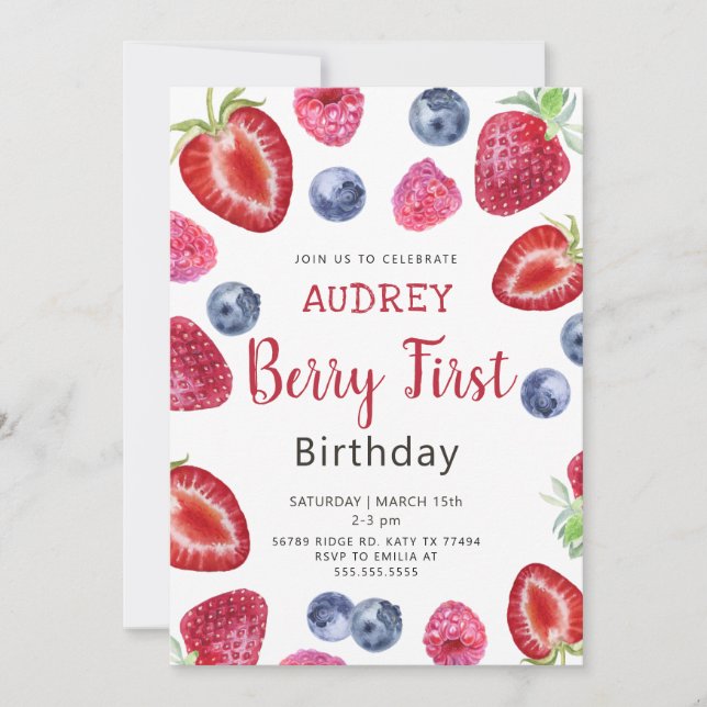 Berry 1st Birthday Invitation Berry First Ver 3 (Front)