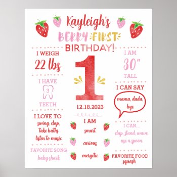 Berry 1st Birthday Milestone Poster Red Gold by LaurEvansDesign at Zazzle