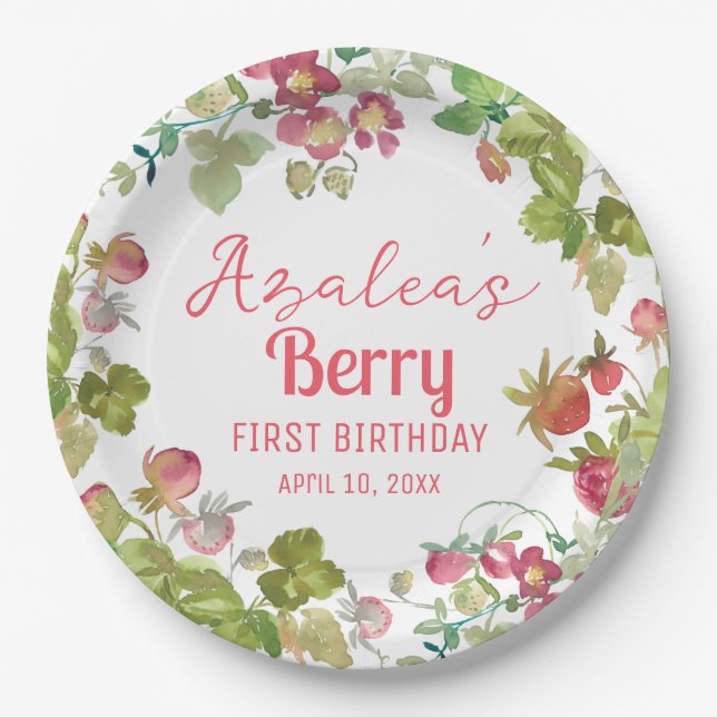 Berry 1st Birthday Party  Paper Plates (Front)