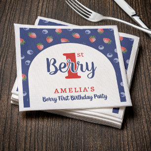 Berry 1st Birthday Party Strawberry Blueberry Blue Napkins