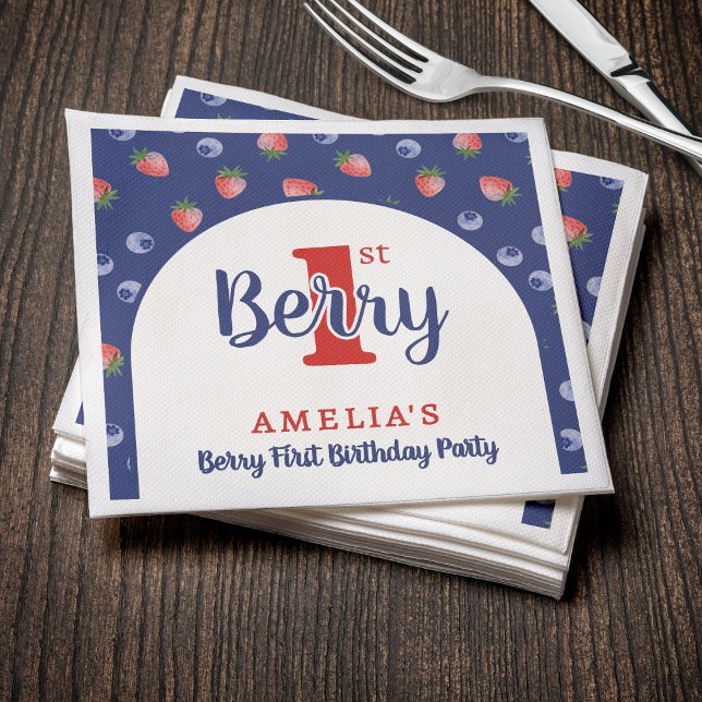 Berry 1st Birthday Party Strawberry Blueberry Blue Napkins (Berry 1st Birthday Party Strawberry Blueberry Blue Napkins
)