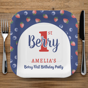 Berry 1st Birthday Party Strawberry Blueberry Blue Paper Plates