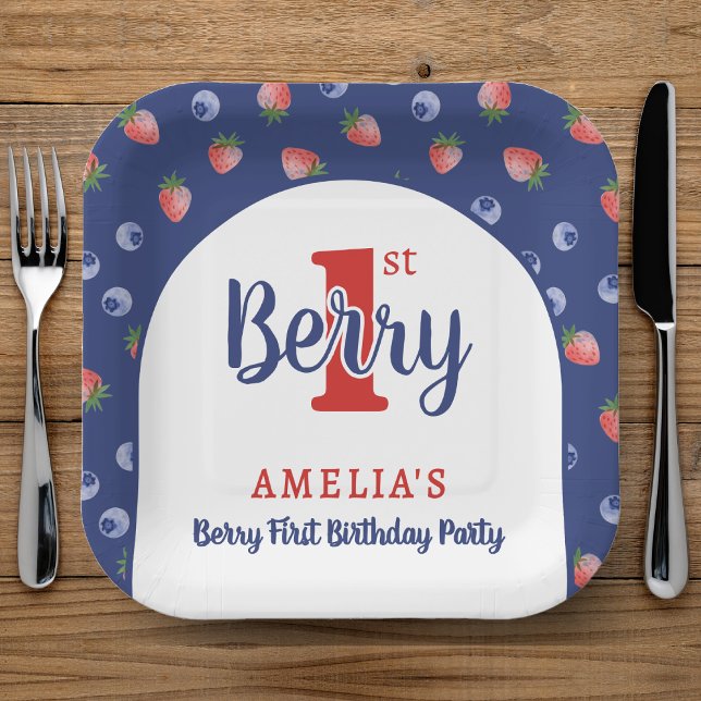 Berry 1st Birthday Party Strawberry Blueberry Blue Paper Plates (Berry 1st Birthday Party Strawberry Blueberry Blue Paper Plates
)