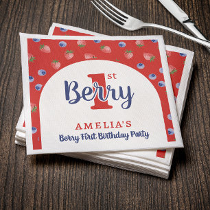 Berry 1st Birthday Party Strawberry Blueberry Red Napkins