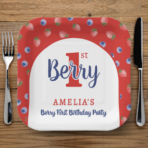 Berry 1st Birthday Party Strawberry Blueberry Red Paper Plates