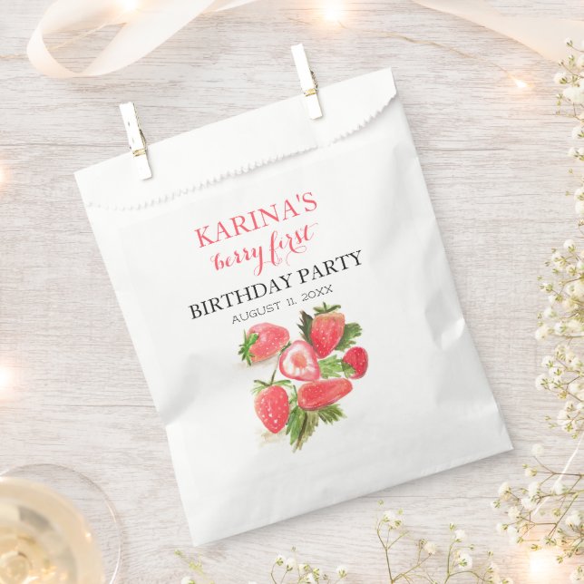 Berry 1st Birthday Party Strawberry fruit Summer Favor Bag (Clipped)