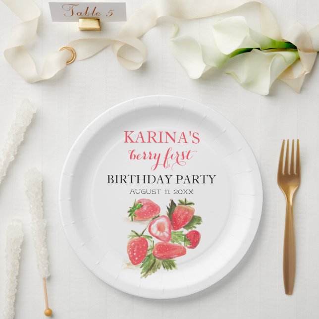 Berry 1st Birthday Party Strawberry fruit Summer Paper Plates (Wedding)