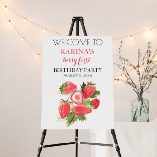 Berry 1st Birthday Party Strawberry Welcome Sign