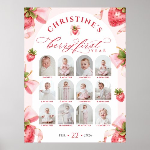 Berry 1st Birthday Photo Collage Sign DIGITAL