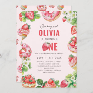 Berry 1st Birthday Pink Sweet Strawberry Girl   Invitation