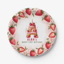 Berry 1st Birthday Plate Letter A Cake Design