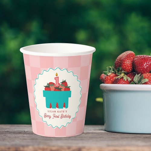 Berry 1st Birthday Strawberry Basket Checkerboard Paper Cups