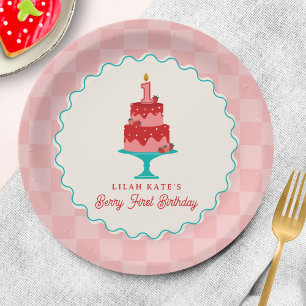Berry 1st Birthday Strawberry Basket Checkerboard Paper Plates