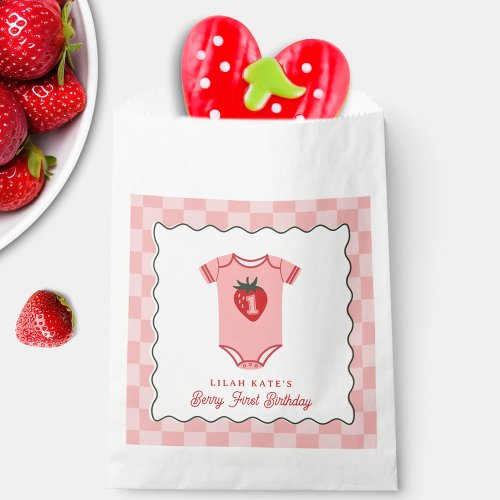 Berry 1st Birthday Strawberry Bodysuit Checker  Favor Bag