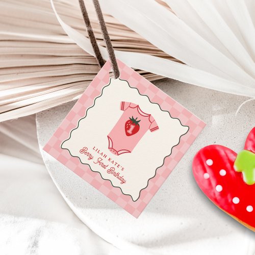 Berry 1st Birthday Strawberry Bodysuit Checker  Favor Tags