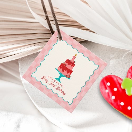 Berry 1st Birthday Strawberry Cake Checker  Favor Tags