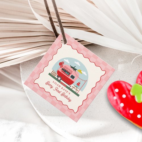 Berry 1st Birthday Strawberry Camper Checker  Favor Tags
