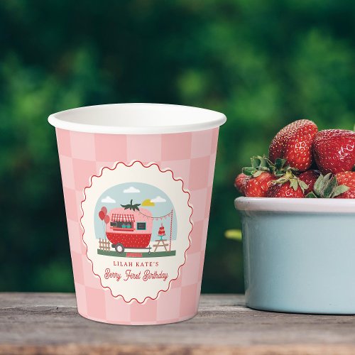 Berry 1st Birthday Strawberry Camper Checker  Paper Cups