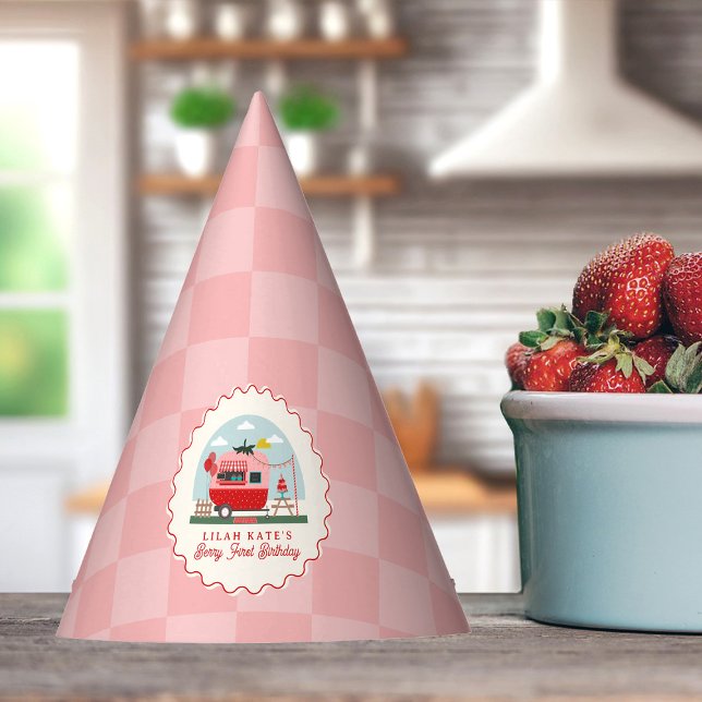 Berry 1st Birthday Strawberry Camper Checker  Party Hat (Creator Uploaded)