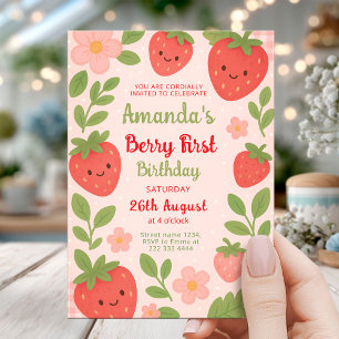 Berry 1st Birthday Strawberry Celebration Invitation