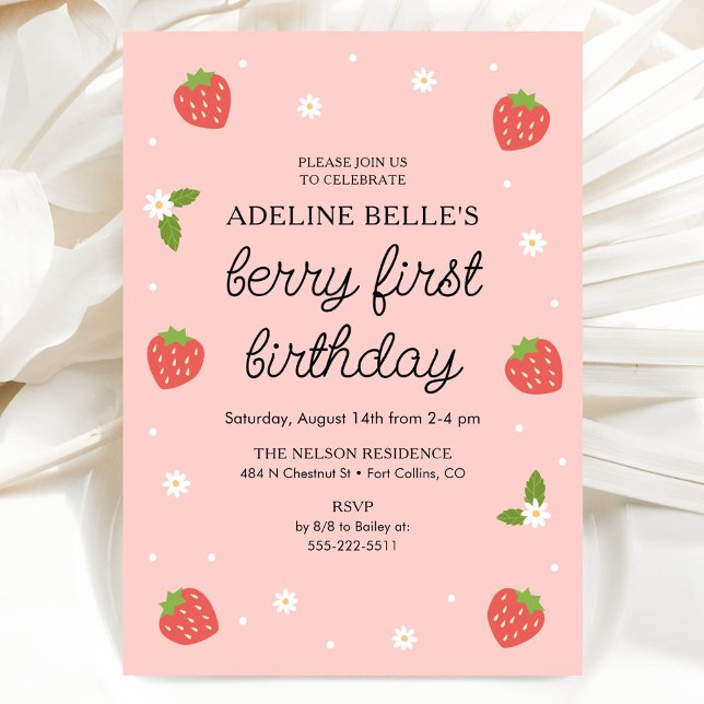 Berry 1st Birthday Strawberry First Birthday Party Invitation (Creator Uploaded)