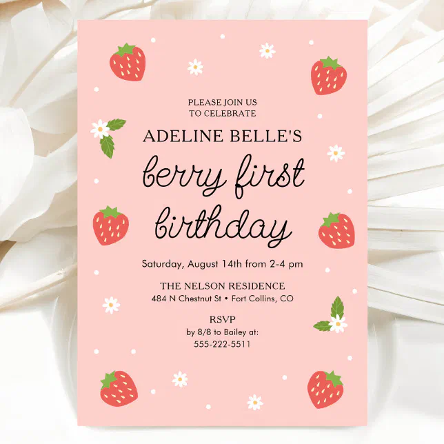 Berry 1st Birthday Strawberry First Birthday Party Invitation | Zazzle