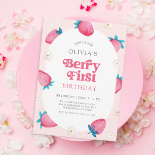 Berry 1st Birthday Strawberry First Birthday Party Invitation