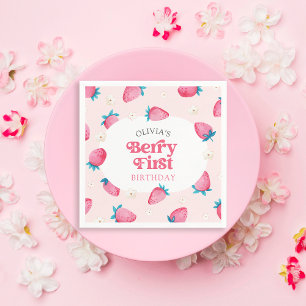 Berry 1st Birthday Strawberry First Birthday Party Napkins