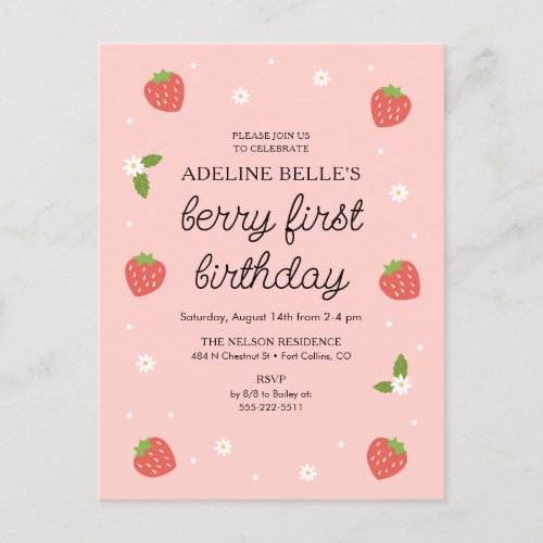Berry 1st Birthday Strawberry First Birthday Party Postcard