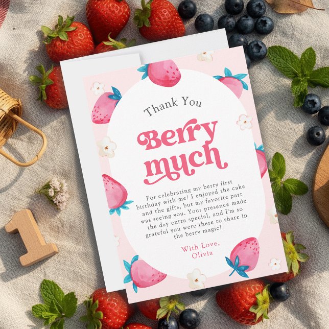 Berry 1st Birthday Strawberry First Birthday Party Thank You Card (Creator Uploaded)